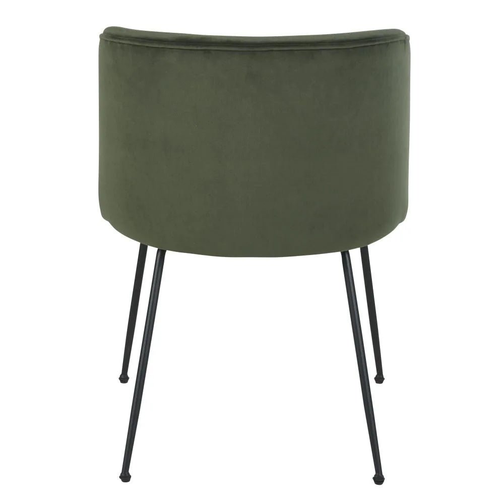 Silla de terciopelo verde caqui y metal negro - Casa del Mundo