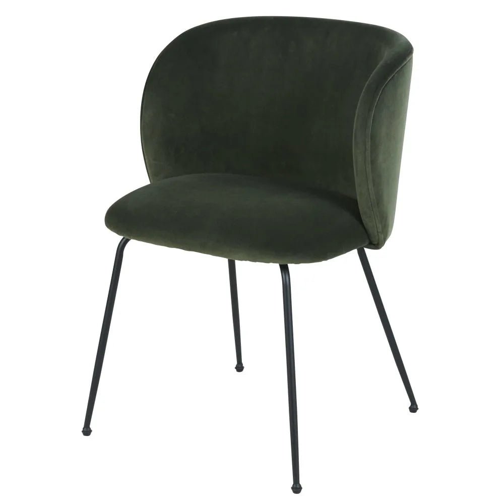 Silla de terciopelo verde caqui y metal negro - Casa del Mundo