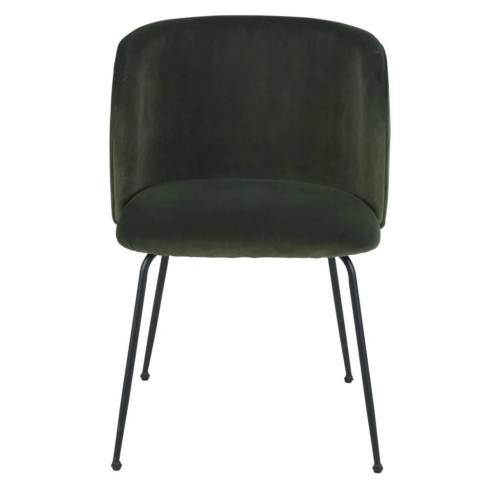 Silla de terciopelo verde caqui y metal negro - Casa del Mundo