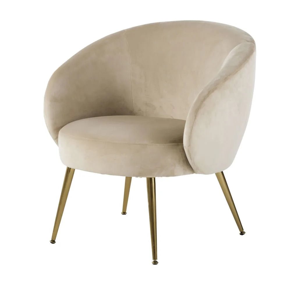 Sillón de terciopelo beige y metal dorado - Casa del Mundo