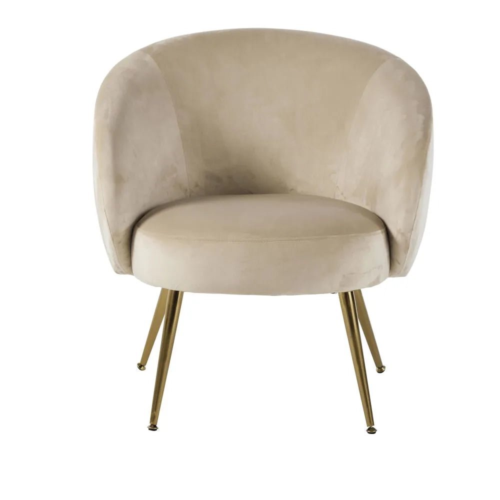 Sillón de terciopelo beige y metal dorado - Casa del Mundo