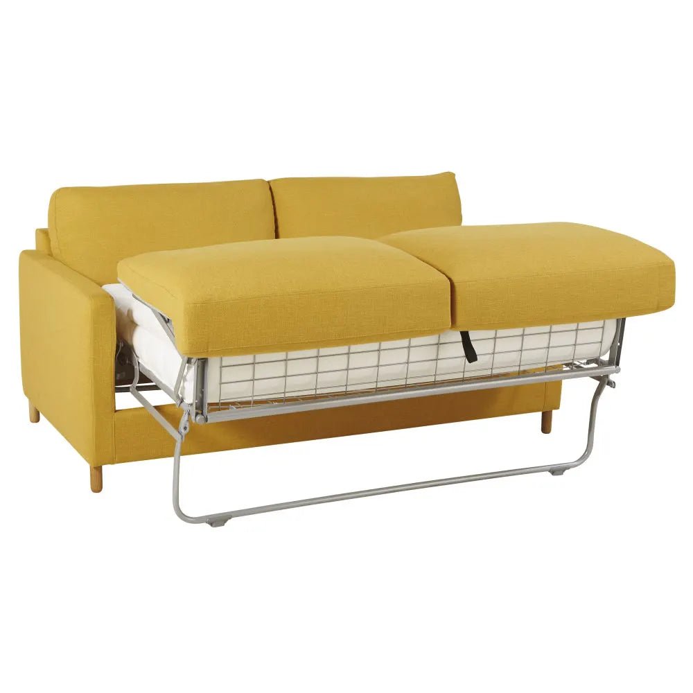 Sofá-cama de 3 plazas amarillo mostaza, colchón 10 cm - Casa del Mundo