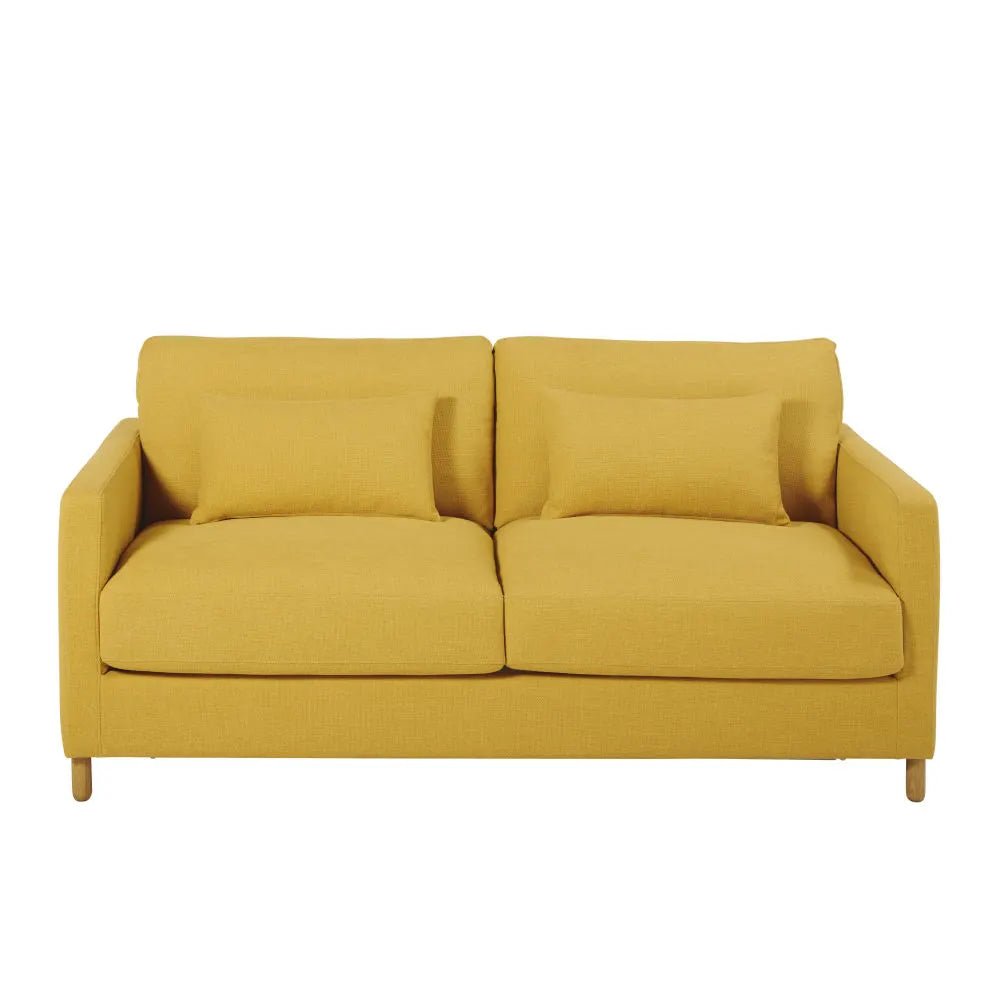 Sofá-cama de 3 plazas amarillo mostaza, colchón 10 cm - Casa del Mundo