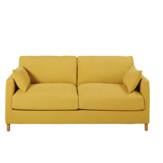 Sofá-cama de 3 plazas amarillo mostaza, colchón 10 cm - Casa del Mundo