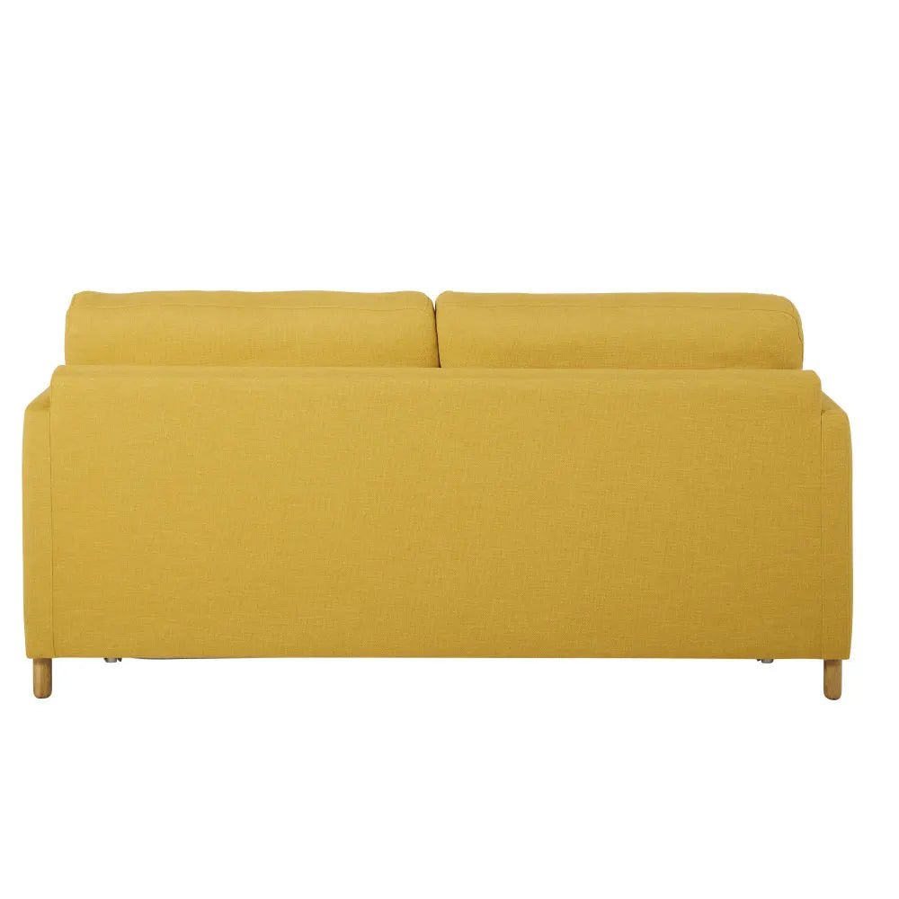 Sofá-cama de 3 plazas amarillo mostaza, colchón 10 cm - Casa del Mundo